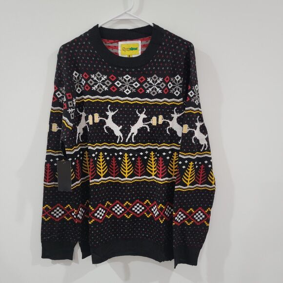 Tipsy Elves Mens Ugly Christmas Sweater Size Large Reindeer Beer Fair Isle - Picture 1 of 8